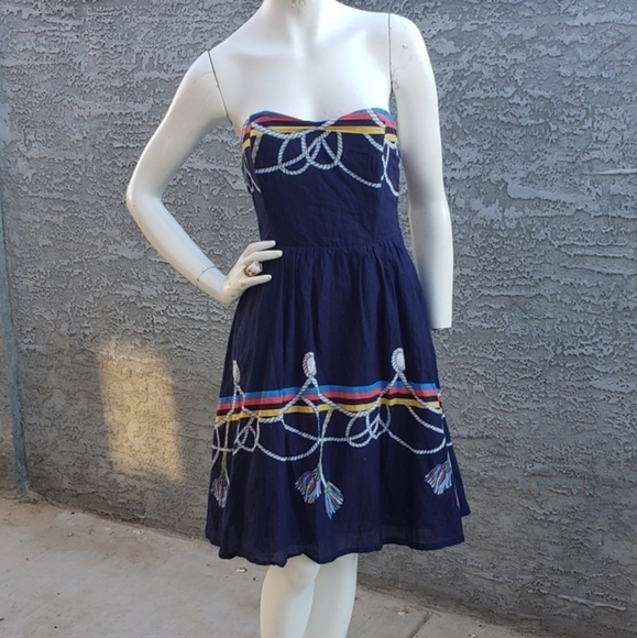 Wakana Koike Anthropologie Roped-In Dress Navy‎ Blue Strapless Nautical - Picture 11 of 11